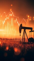 Aufkleber - Oil pump extracting crude oil with financial market chart showing decreasing prices, crisis in the energy market and uncertainty in the global economy