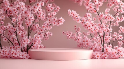 Wall Mural - Pink Cherry Blossom Display Podium