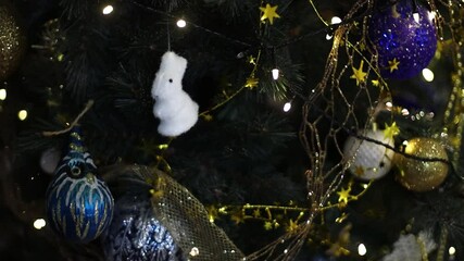 Poster - A close-up view of a Christmas tree decorated with colorful ornaments.