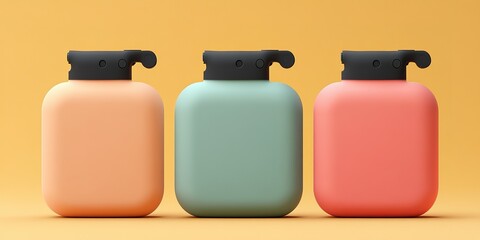 Poster - Stylish reusable containers in pastel colors arranged neatly against a vibrant yellow background