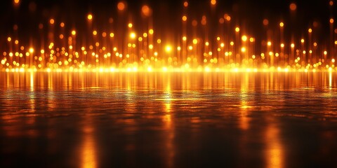 Poster - Bright golden lights reflecting on a dark surface create an enchanting atmosphere in this mesmerizing scene
