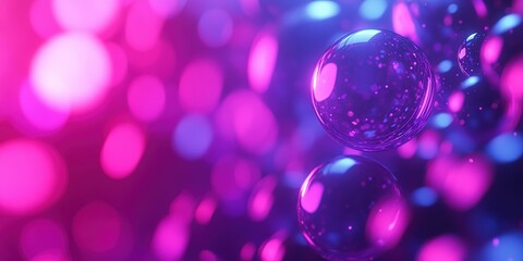 Poster - Colorful bubbles floating in a vibrant atmosphere of pink and purple hues during a nighttime celebration