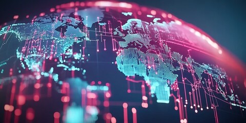 Poster - Digital globe representation showing interconnected networks and global data flow in a futuristic design