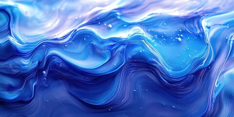 Poster - Beautiful abstract ocean waves with vibrant shades of blue and purple reflecting light in a serene setting