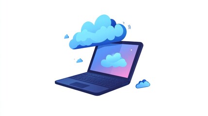 Poster - Cloud Computing Laptop, data transfer, simple graphic, digital technology, illustration, online storage, vector, cloud services, remote access