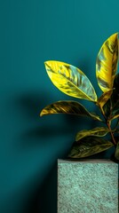 Wall Mural - Yellow and Green Plant Leaves Against Teal Wall