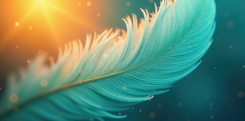 Wall Mural - Soft turquoise feather texture, warm orange glow , pattern, spring