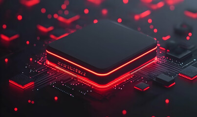 Poster - Futuristic glowing chip on circuit board, technology, innovation, digital age