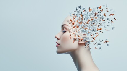 Poster - Portrait of a Woman with Butterflies Symbolizing Inspiration, Creativity, and Emotional Expression