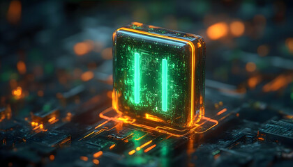 Poster - Futuristic pause symbol on circuit board; digital technology; modern art; concept image