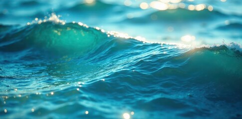 Wall Mural - abstract sea texture, sunlit waves, summer light, vibrant blues and greens, fantasy, sea