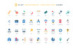 © lembergvector - Freelance, work from home office color icon set. Remote and hybrid job, workplace with computer and desk, chat meeting and conference, resume of employee search flat elements vector illustration