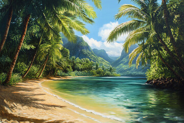 Wall Mural - tropical island with palm trees