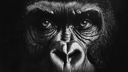 Wall Mural - Gorilla Portrait: A Striking Monochrome Study