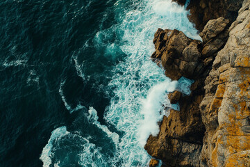 Wall Mural - waves crashing on rocks