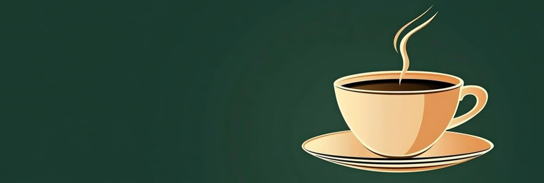 Abstract graphic of a steaming cup of coffee on a dark green background ,


