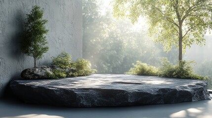 Wall Mural - Stone Platform, Forest View, Zen Decor