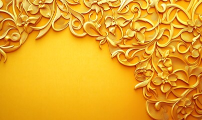 Leinwandbilder - An intricate golden pattern on a vibrant yellow background, showcasing artistic background design. ,

