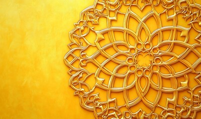 Leinwandbilder - An intricate golden pattern on a vibrant yellow background, showcasing artistic background design. ,

