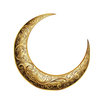 Stunning Gold Crescent Moon Transparent Background