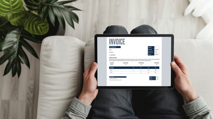 Poster - invoice on computer screen from accounting application. computer program for financial and budget of