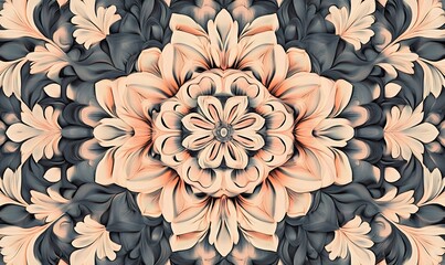 Poster - Intricate floral mandala design with symmetrical patterns and soft color contrasts creating a soothing visual effect.

