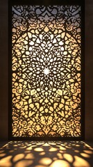 Poster - Intricate arabesque design cast shadows on a textured surface, evoking a sense of cultural elegance. The interplay of light brings out detailed patterns that inspire creativity and tranquility