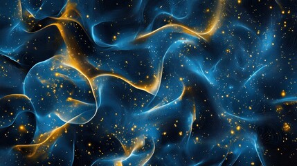 Wall Mural - Abstract blue and gold luminous background with flowing lines and sparkles