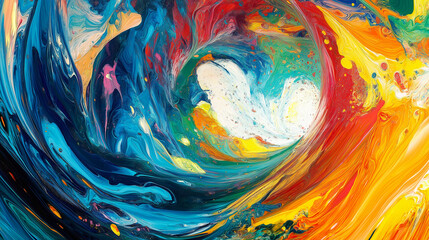 Poster - A psychedelic swirl of bright colors, radiating an energetic and hypnotic feel