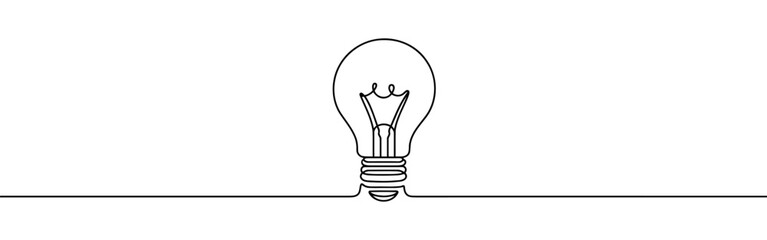 Wall Mural - Light bulb continuous one line drawing. Lightbulb in simple linear style. Idea, brainstorm concept. Vector illustration.