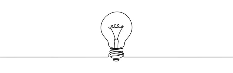 Wall Mural - Light bulb continuous one line drawing. Lightbulb in simple linear style. Idea, brainstorm concept. Vector illustration.