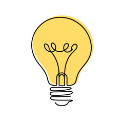 Wall Mural - Light bulb continuous one line drawing. Lightbulb in simple linear style. Idea, brainstorm concept. Vector illustration.