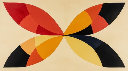 Poster - A symmetrical abstract artwork with bold primary shapes overlapping in dynamic motion