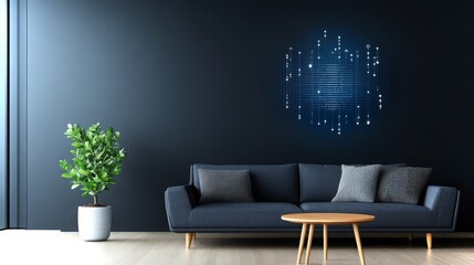 Poster - Modern sustainable smart home design featuring AI technology in a cozy living space