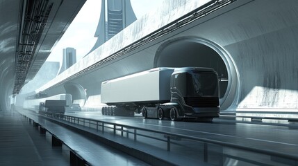 Wall Mural - Futuristic Truck in a Modern Tunnel