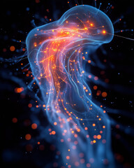 Poster - WTO logo blending into a vibrant neural pathway illustrating connectivity