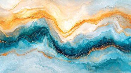 Wall Mural - Abstract Blue Gold Mountain Landscape Art Print