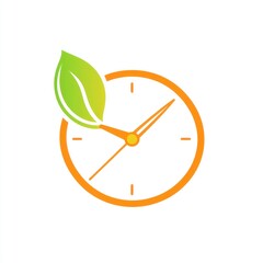 Wall Mural - Eco-friendly time management logo; a clock with a leaf. Potential use branding, marketing, and website design