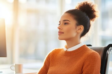 Wall Mural - Young Woman Contemplating in Office Setting