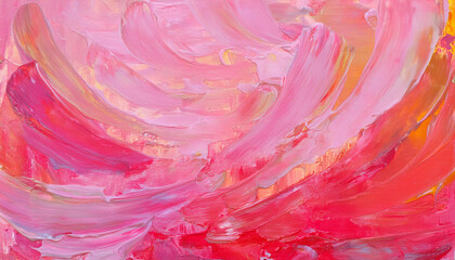 Abstract pink and red acrylic surface. Oil painting texture on canvas. Hand painted art.