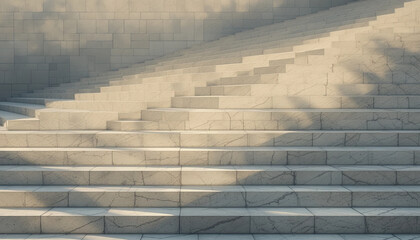 Poster - Sunlight casts soft shadows on a series of elegant marble steps, highlighting their smooth texture and geometric arrangement in a tranquil outdoor setting, perfect for leisurely strolls