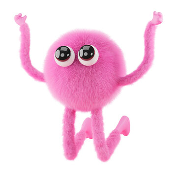Png cute monster jumping sticker, 3D rendering, transparent background