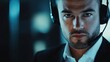 © azi - Focused Professional in Headset, Serious and Intense