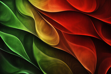 Poster - colorful abstract painting with green, red, and yellow colors. The painting has a vibrant and lively mood, with the colors blending together to create a dynamic and energetic composition