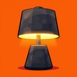 © Valerii - An modern image of a black lamp with a textured surface. The background is a sunset orange color, adding depth and contrast.