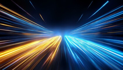 blue and yellow neon lights in fast motion creating an abstract futuristic effect that symbolizes sp