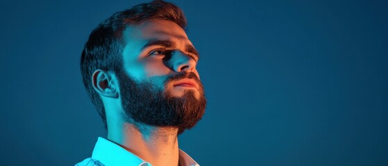 Sticker - man with beard looking up in blue light