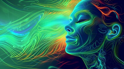 Aufkleber - A vibrant neon artwork of a woman
