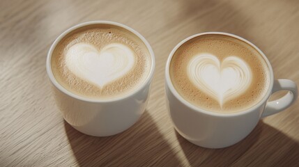 two Cups of coffee with Heart Latte Art