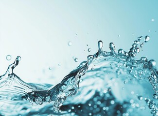 Poster - Light blue water splash with bubbles and droplets captured, showcasing clear details and dynamic movement effects
